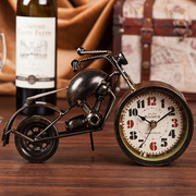 欧式静 音台钟 卧室客厅钟表摆件复古铁艺摩托车台式钟 座钟 时钟
