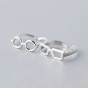 小张的故事个性设计s925纯银，圆形方框男女款眼镜戒指环食指情侣戒