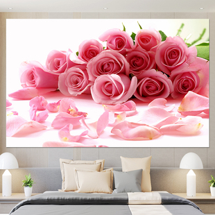 自粘壁纸墙画玫瑰郁金香壁画，贴纸清新鲜花，卧室床头温馨装饰墙贴画