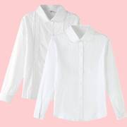 女童月牙衬衫圆领小学生长袖校服，中大童加绒儿童蕾丝白色衬衣