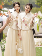 中式伴娘服女冬季2023汉服姐妹装结婚礼服，小个子旗袍伴娘团裙