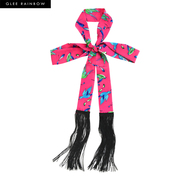 GLEE RAINBOW时髦度假玫红鸽子与蜻蜓印花欧美流苏真丝双绉丝巾
