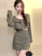 小香风套装韩版设计感显瘦名媛外套高腰包臀裙秋冬整套搭配两件套