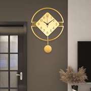 新中式挂钟纯铜艺术家用时尚创意全铜摆钟客厅，免打孔现代大气钟表