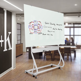 磁性钢化玻璃白板支架式移动培训会议留言板办公记事板看板立式教学家用写字板黑板可擦写移动白板公告计划板