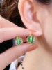 绿色猫眼石郁金香耳钉女韩国时尚气质轻奢花朵耳环小众设计感耳扣