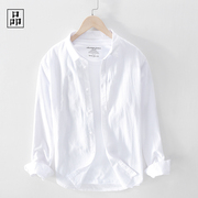 一件舒适的白色衬衫！世界都安静了 春夏季纯棉长袖衬衫复古衬衣