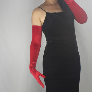 大红色丝绒手套60cm短款晚礼服，中国红天鹅绒金丝绒触屏手机