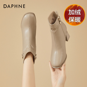 达芙妮高跟鞋女鞋冬季加绒法式小短靴马丁靴，妈妈款2024瘦瘦靴