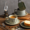 舍里日式复古咖啡杯碟套装，创意粗陶拉花，杯子家用高档精致马克杯