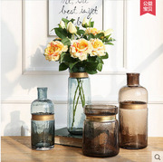 人工吹制欧式彩色玻璃水纹，客厅桌面台面花瓶花器摆件花瓶