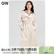GW大码女装长款英伦风气质风衣2024春季微胖mm显瘦米色外套女