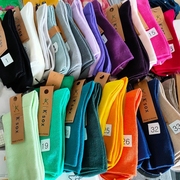韩国进口袜子KSOX纯色竖螺纹中筒堆堆袜东大门彩色糖果色女棉短袜