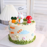卡通胡萝卜小兔子软胶玩偶，摆件可爱森林小动物小蘑菇，蛋糕装饰插件