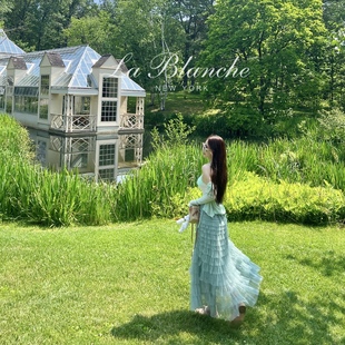 La Blanche森系豆沙绿色蛋糕裙2023夏季长裙及脚踝显瘦半身裙