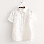 2023夏装白色短袖衬衫，女韩版宽松文艺娃娃，领纯棉半袖女士衬衣