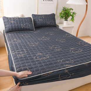 加厚夹棉床笠床罩床单防滑1.8m席梦思薄床垫，防尘保护床套全包三件