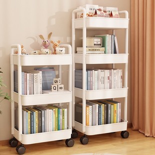 可移动书架置物架儿童玩具收纳架，阅读家用小推车带轮落地简易书柜