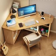 转角书桌全实木卧室角落学生，写字桌家用书柜，一体墙边三角形电脑桌
