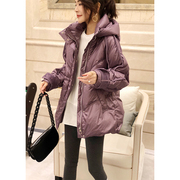 收腰紫色羽绒服女装中长款连帽白鸭绒(白鸭绒)外套冬季2023年欧洲货站