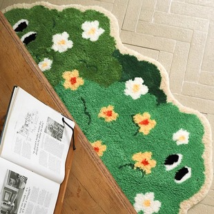 时光巷陌小花苔藓植绒簇绒地毯床边儿童卧室客厅防滑衣帽间地垫