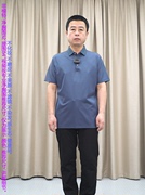 商场款商务短袖T恤 95.2桑蚕丝 普洛克24夏 蓝色条纹针织衫