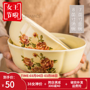 韩式女皇金玫瑰(金玫瑰，)不带金边陶瓷大号面碗汤碗，微波炉洗碗机碗创意厚实