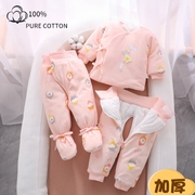 新生婴儿套装59码小孩，分体纯棉衣服三件套宝宝加厚夹棉袄初生冬装