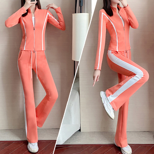 橘粉色修身洋气运动套装女春秋，款减龄长袖，卫衣时尚休闲显瘦三件套