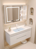 法恩莎奶油风洗手盆，镜柜组合陶瓷一体浴室柜卫生间，实木岩板洗漱洗