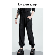 Lapargay纳帕佳2024夏季女装黑白色裤子个性时尚薄款休闲裤潮