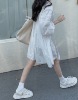 水冰冰衬衫裙女2022年洋气时尚裙子灯笼袖白色连衣裙坠感裙