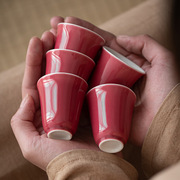 弥言胭脂红茶杯手工陶瓷，品茗杯聚香杯闻香茶杯功夫茶具日式家用茶