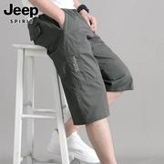 jeep吉普男士七分短裤，夏季薄款宽松直筒中裤，潮牌大码纯棉运动裤男