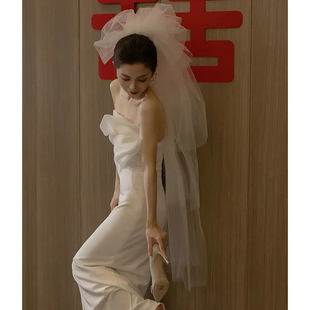新娘头纱2024抓泡云朵蓬蓬超长白色头纱韩式结婚摄影造型婚纱