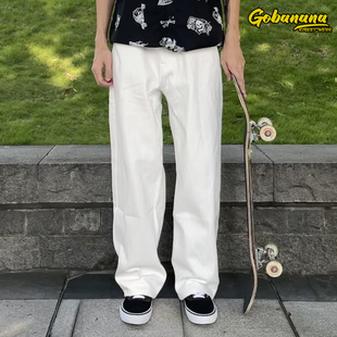 滑板风格白色裤子 大直筒 垂感 宽松 复古 OS 日系 街头 嘻哈 BMX
