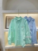韩系糖果色绿色小清新口袋，贴标洗水衬衫，宽松长袖衬衣女士防晒上衣