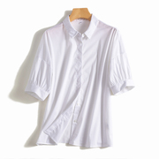 福利！薄款高级感法式设计感宽松休闲蝙蝠袖半袖小衫短袖白衬衫