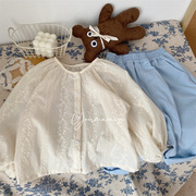 森系女童刺绣绣花衬衫娃娃衫，24春儿童文艺，洋气棉布小衫长袖上衣