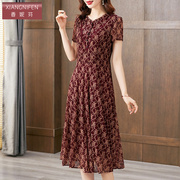 香妮芬红色台湾纱，洋气收腰显瘦贵夫人，减龄连衣裙2023春夏短袖