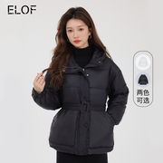 elof冬季羽绒服女连帽白鸭绒保暖90%绒含量时尚，外套面包上衣百搭