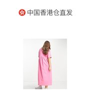 香港直邮潮奢 ASOS 女士 设计短袖缝线中长亮粉色罩衫连衣裙