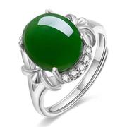 民族风创意交织心结扣绿玉戒指，镀白金绿玉髓开口可调节绿宝石戒指