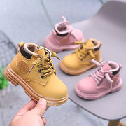 男童加绒宝宝棉鞋女童小童小黄靴子软底婴儿学步鞋秋冬儿童马丁靴