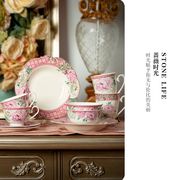 蔷薇时光系列碗碟套装陶瓷碗筷新骨瓷餐具花圃田园风轻奢高档碗碟