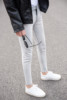 夏季牛仔裤男2024修身裤白灰色，男款高弹力(高弹力，)紧身显瘦小脚裤子