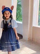 韩版ds2023夏款儿童裙子品牌，女童中童兔子，连衣裙短袖裙子