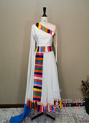 出租2022藏族舞蹈表演服装卓玛女白色水袖套装艺考大摆裙北京