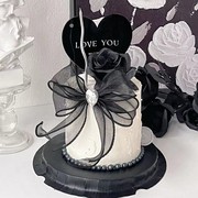 520黑色系蛋糕装饰插件摆件黑色爱心loveyou亚克力装饰白色褶皱纱
