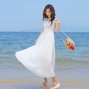 白色仙女裙2021夏蕾丝雪纺连衣裙气质显瘦沙滩裙海边度假长裙